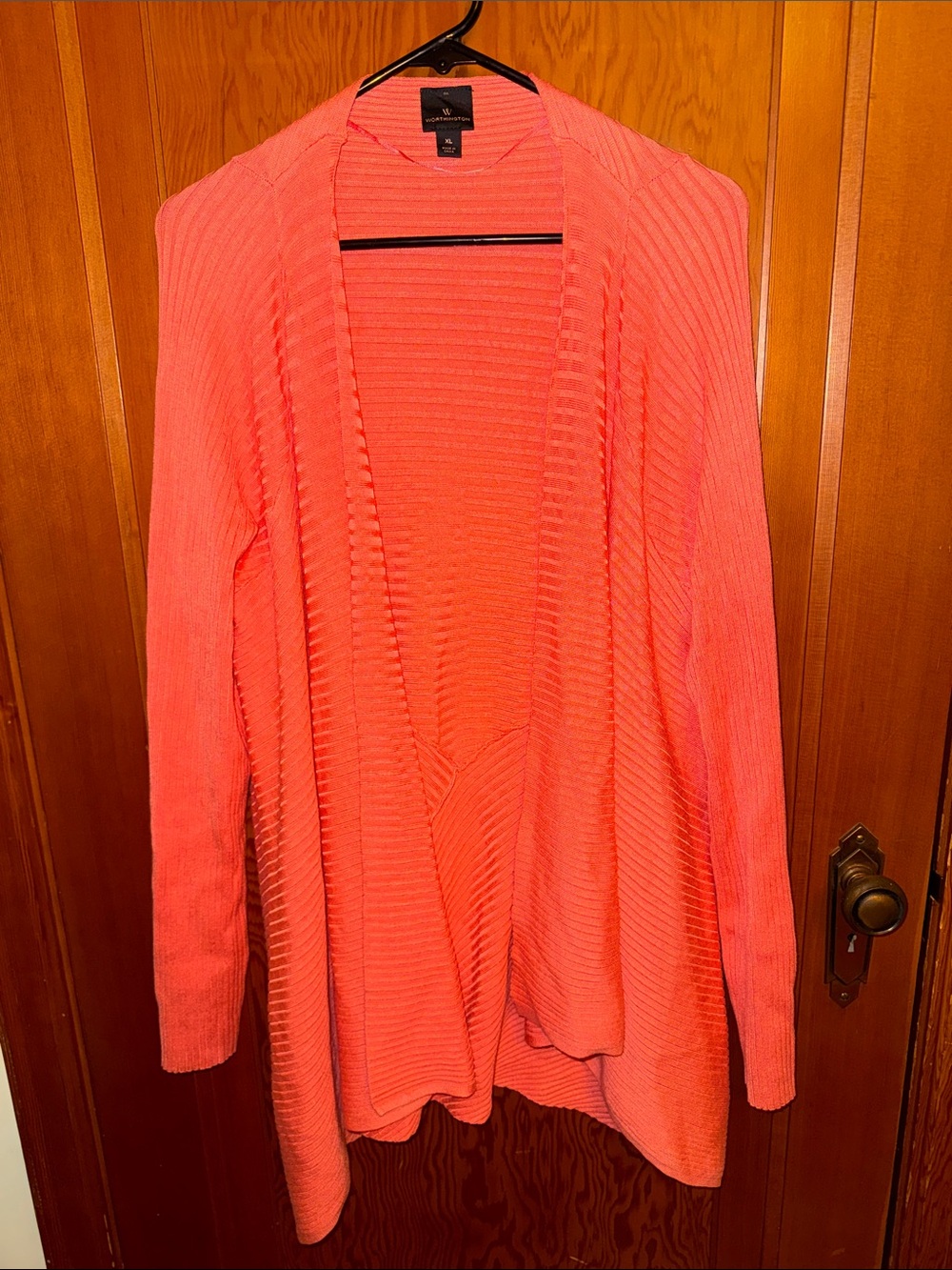 Worthington Coral Open-Front Ribbed Cardigan